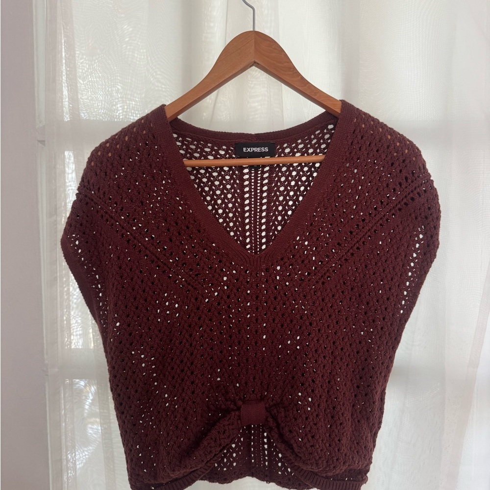 Express Maroon Crochet Sweater Vest